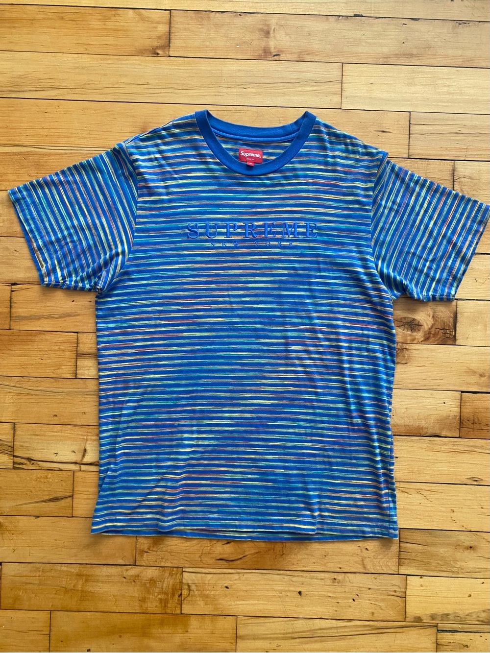 💙 EUC Supreme Static Stripe Royal Blue Striped Cotton Tee - Size M